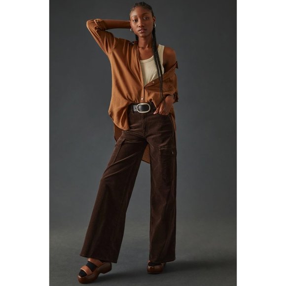 MOTHERThe Undercover Cargo Wide Leg Corduroy Sneak in Mole Size 33